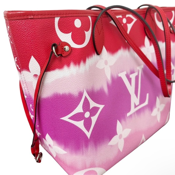 Louis Vuitton Escale Neverfull MM M45127 Rouge Red Pink Watercolor Monogram Tote - Picture 9 of 11